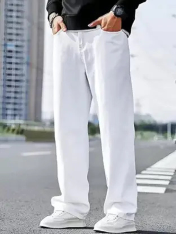 Men Loose Fit Mid Rise White Jeans