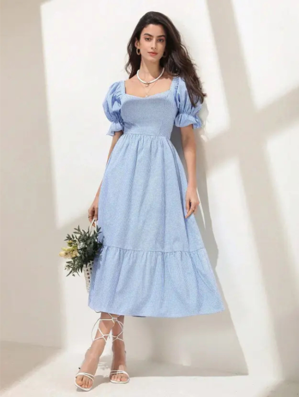 Women Fit and Flare Light Blue Maxi/Full Length Dress