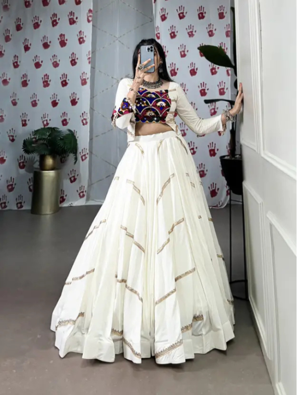 Floral Print Stitched Lehenga Choli (White)
