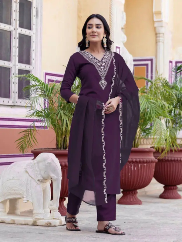 Women Viscose Rayon Kurti Pant Dupatta Set