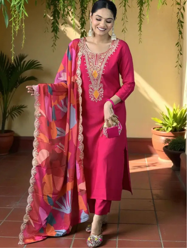 Embroidered Kurta, Trouser/Pant & Dupatta Set