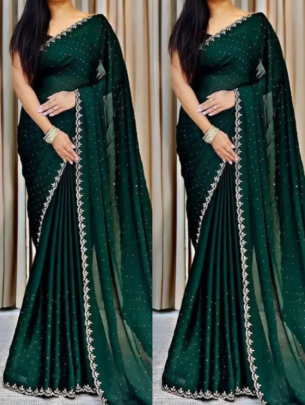 Embellished Bollywood Chiffon Saree (Green)