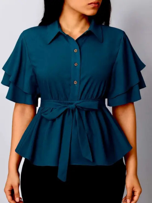 Casual Regular Sleeves Solid Women Dark Blue Top