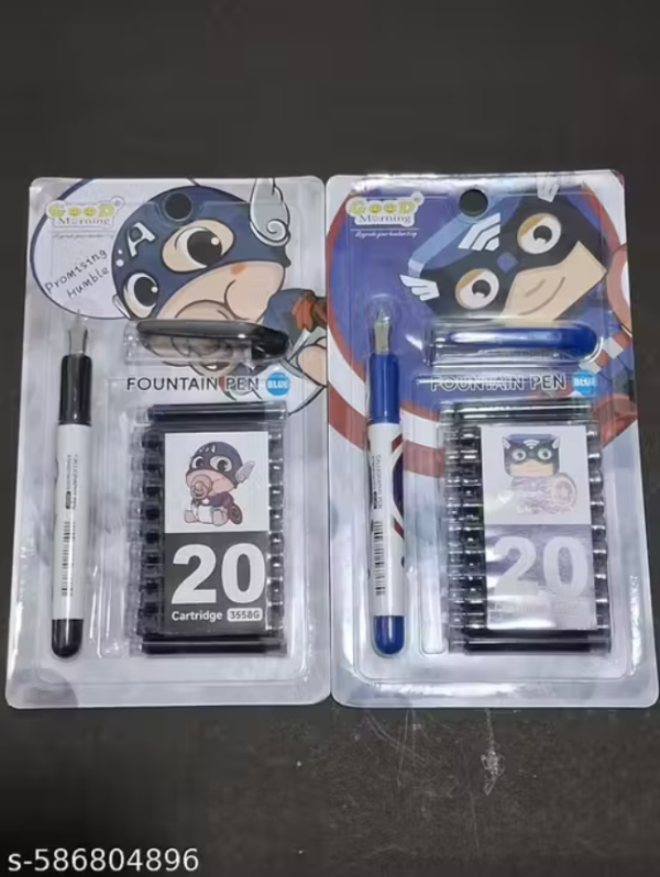 Harinder 2 Pc Fountain Pen Ink Pen with 4 Cartridge Refills - Gift Set for Kids & Adults Fountain Pen (Pack of 6, Ink Color - Blue)