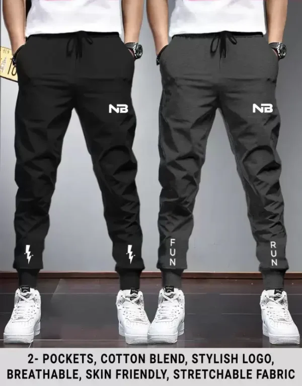 Pack of 2 Men Printed Black, Grey Track Pants